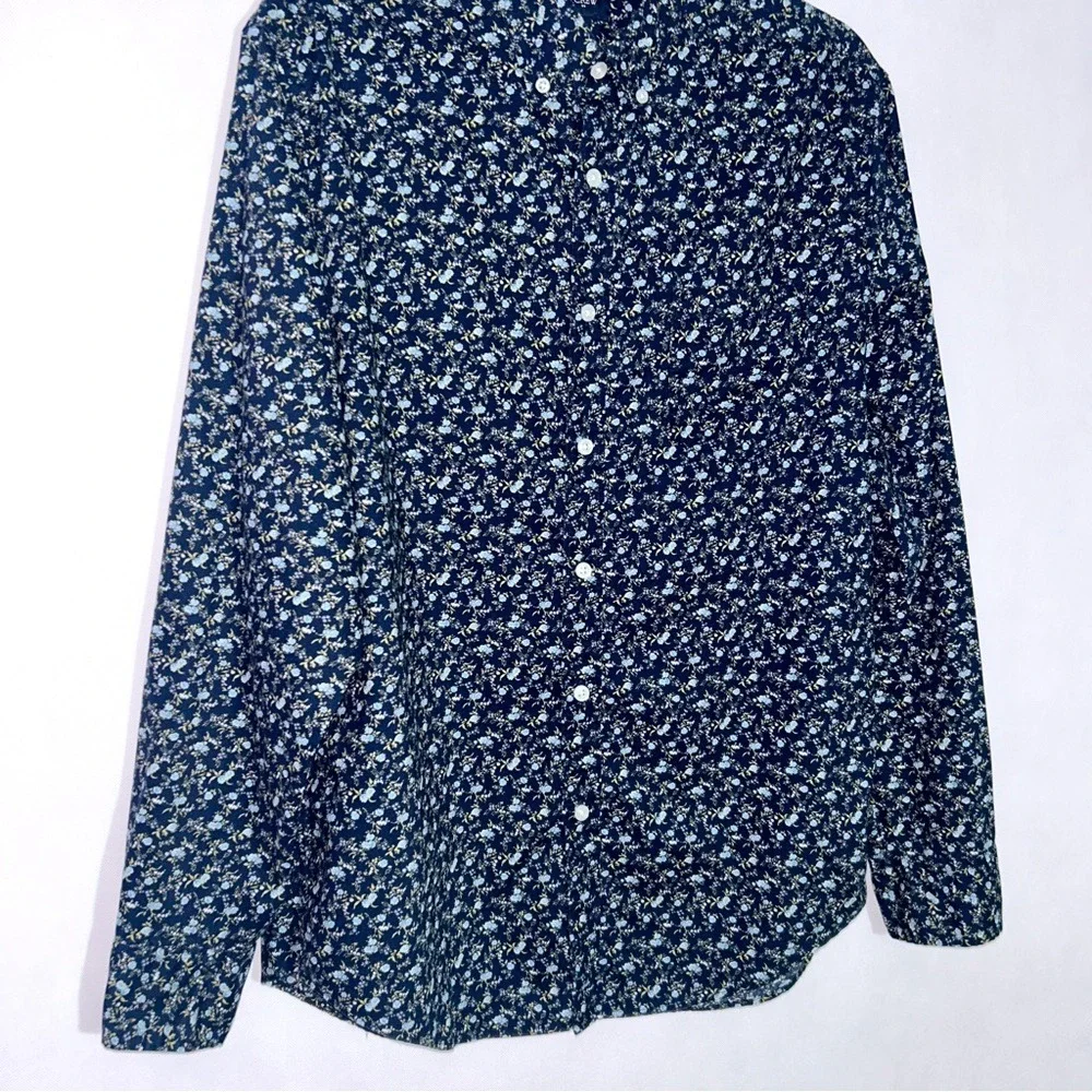 J. Crew Men's Shirt‎ Floral Button Down Navy Blue Cotton Size Medium